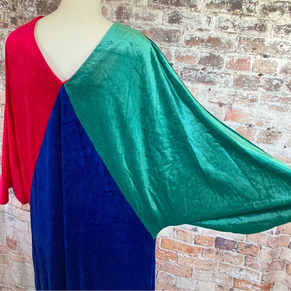 Vintage Keyloun Dress Velour Colorblock Maxi Sz OS - Picture 10 of 11